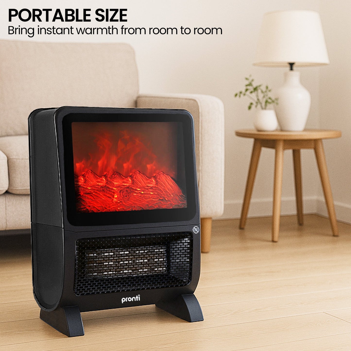 Pronti 2000W 3D Flame Effect PTC Heater UV Sterilisation Air Filter Remote 8Hr Timer SAA