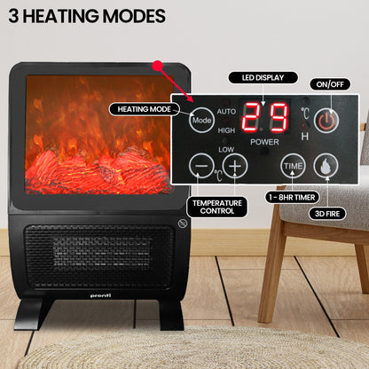 Pronti 2000W 3D Flame Effect PTC Heater UV Sterilisation Air Filter Remote 8Hr Timer SAA
