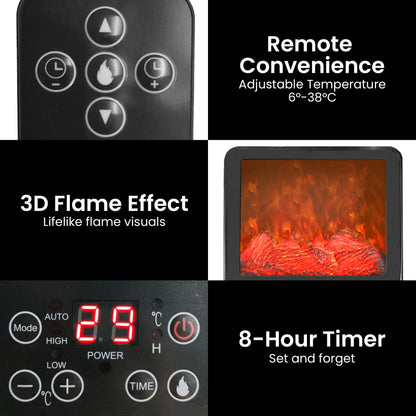 Pronti 2000W 3D Flame Effect PTC Heater UV Sterilisation Air Filter Remote 8Hr Timer SAA