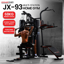 Powertrain JX-93 multi-station home gym with 68kg weight stack, power tower, bench & punching bag