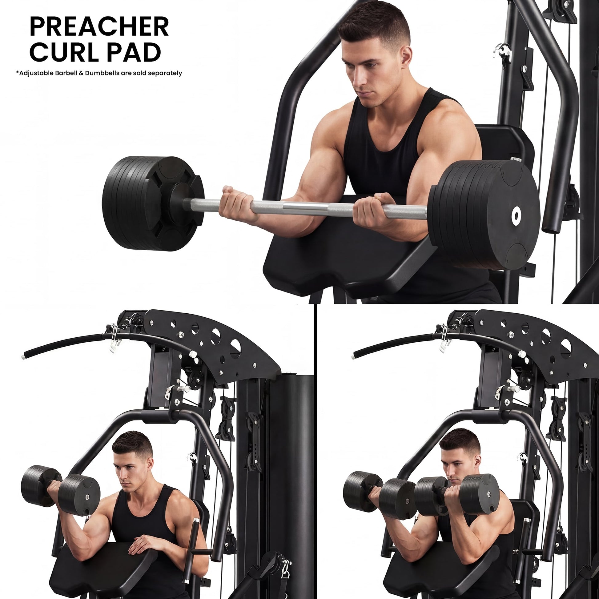 Preacher curl pad for bicep workouts with barbell or dumbbells, adjustable gym equipment