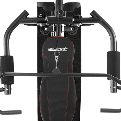 Powertrain Sports home gym machine with padded bench and pull-up bars for strength training