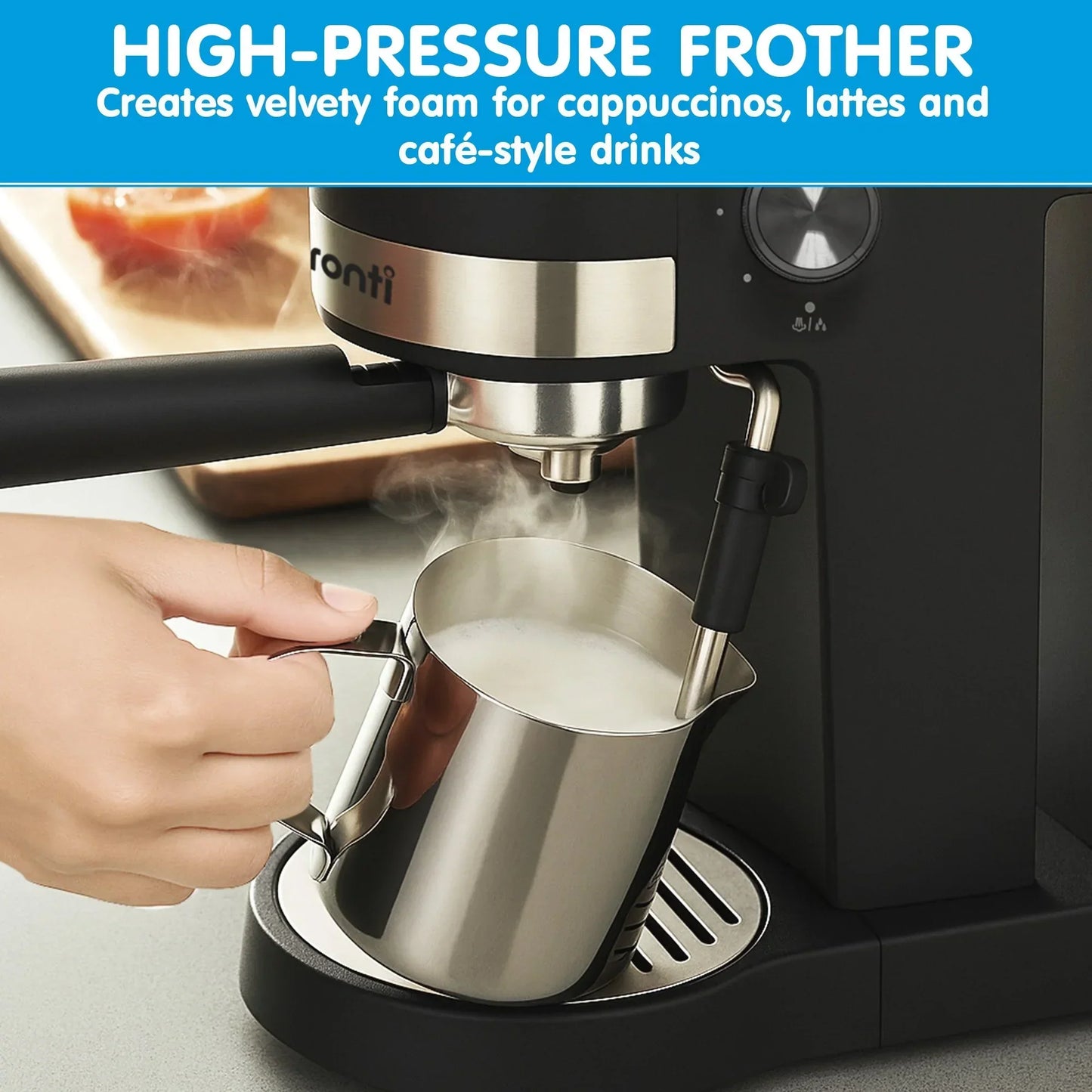 Pronti Breakfast Set - Rose Gold Kettle, Toaster & 1.2L Espresso Machine - Black
