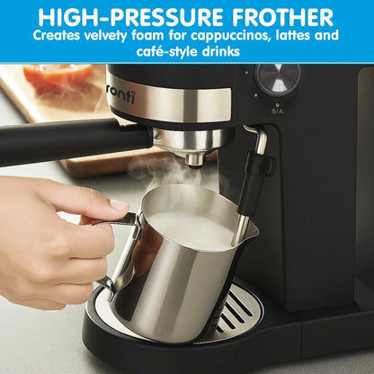 Pronti Breakfast Set - Rose Gold Kettle, Toaster & 1.2L Espresso Machine - Black