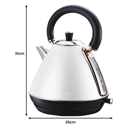Pronti Breakfast Set - Rose Gold Kettle, Toaster & 1.2L Espresso Machine - White