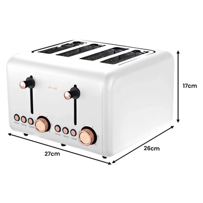 Pronti Breakfast Set - Rose Gold Kettle, Toaster & 1.2L Espresso Machine - White
