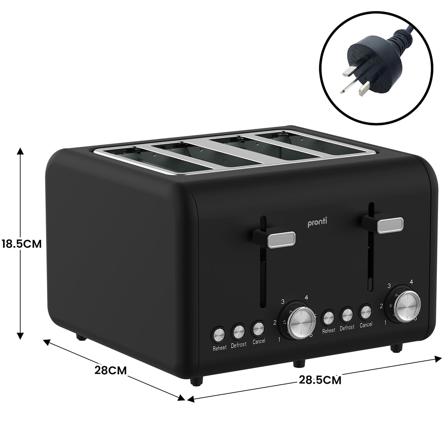 Pronti Silver Noir 4-Slice Toaster & Kettle Bundle 1.7L 2200W STRIX