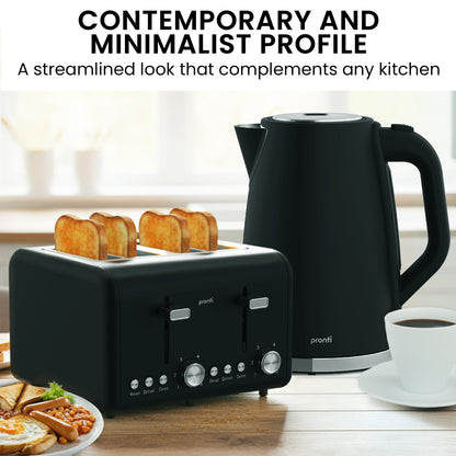Pronti Silver Noir 4-Slice Toaster & Kettle Bundle 1.7L 2200W STRIX