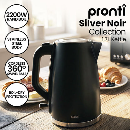 Pronti Silver Noir 4-Slice Toaster & Kettle Bundle 1.7L 2200W STRIX