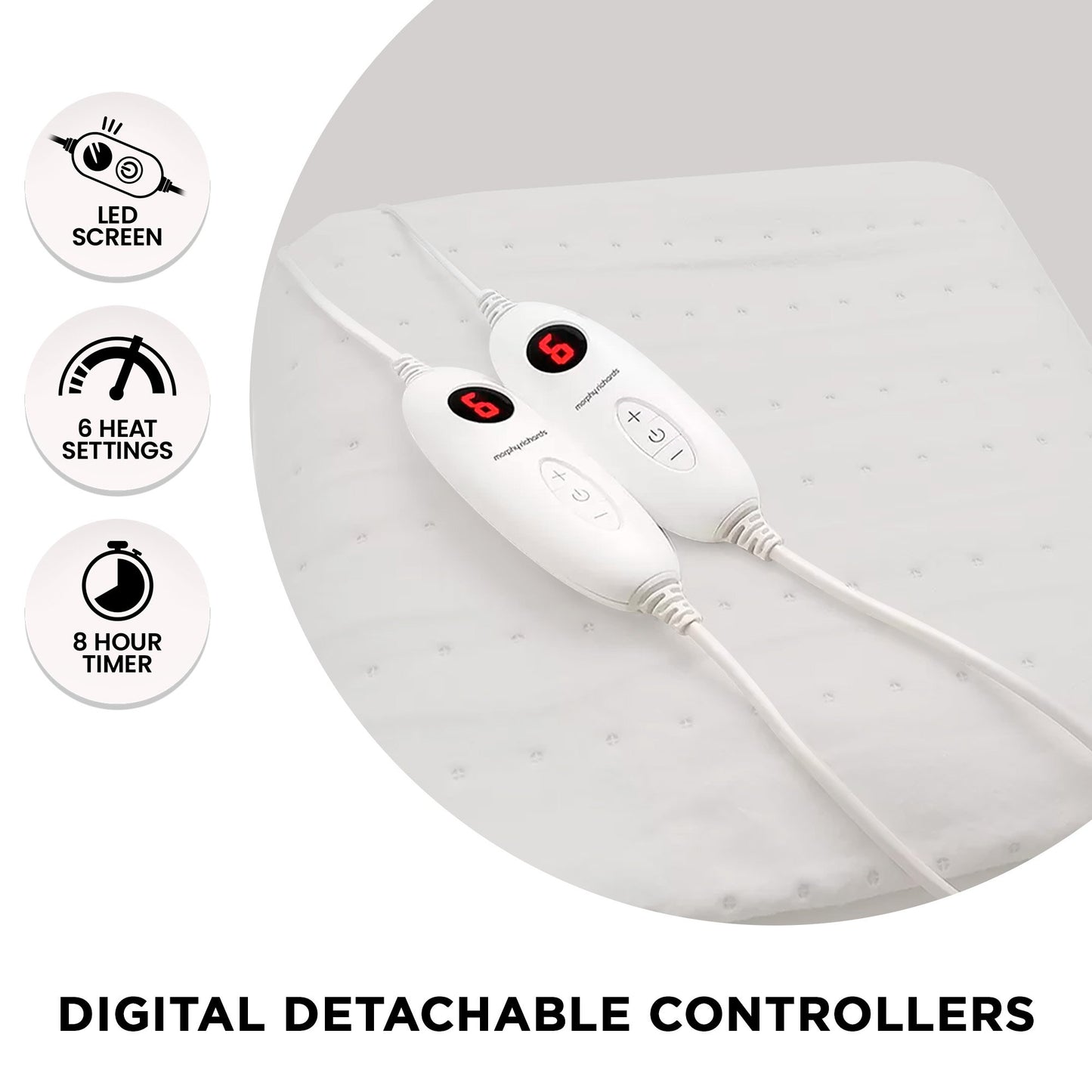 Morphy Richards Electric Blanket Queen 203x152cm 6 Heat Settings Dual Controllers
