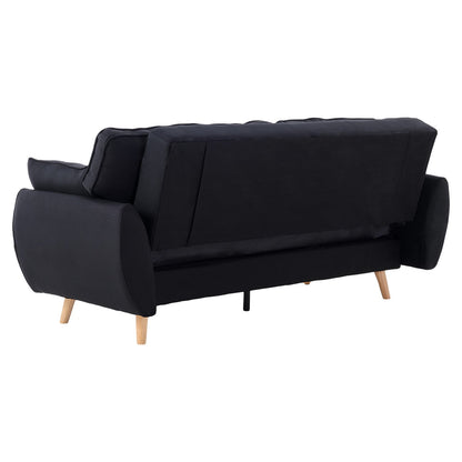 Sarantino 3-Seater Linen Sofa Bed | Black