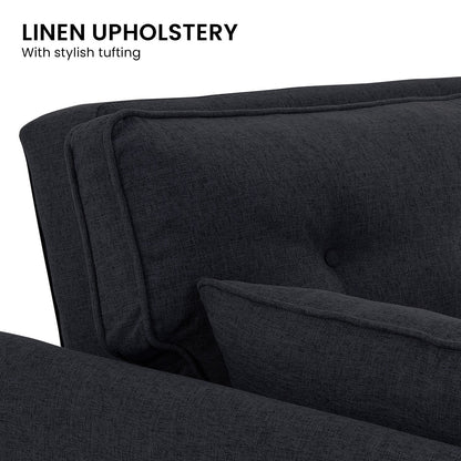 Sarantino 3-Seater Linen Sofa Bed | Black