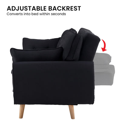 Sarantino 3-Seater Linen Sofa Bed | Black