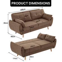 Sarantino 3-Seater Linen Sofa Bed | Brown