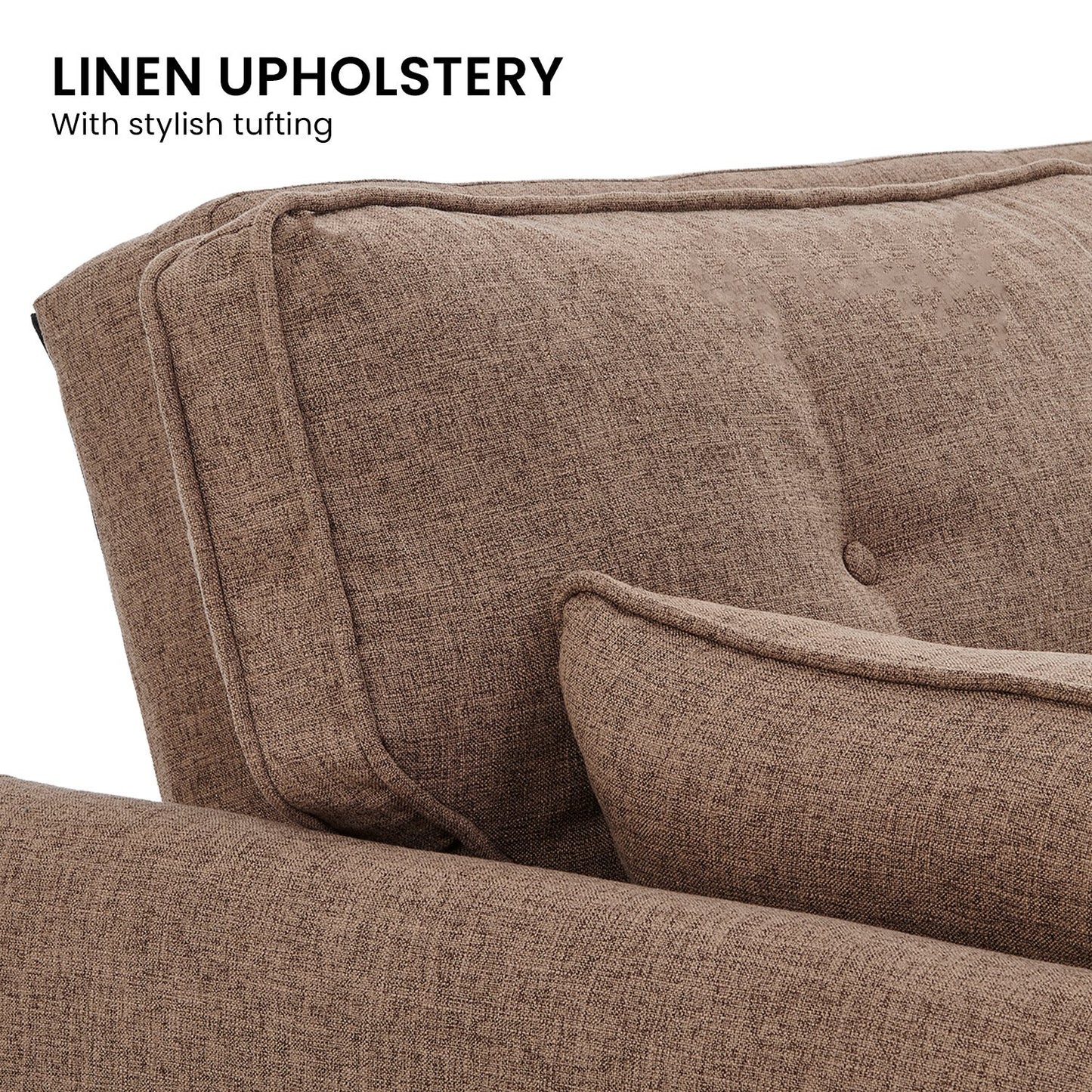 Sarantino 3-Seater Linen Sofa Bed | Brown