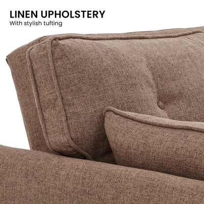 Sarantino 3-Seater Linen Sofa Bed | Brown