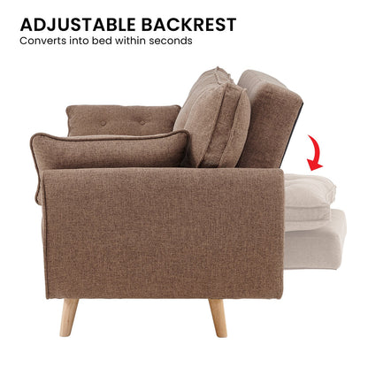 Sarantino 3-Seater Linen Sofa Bed | Brown