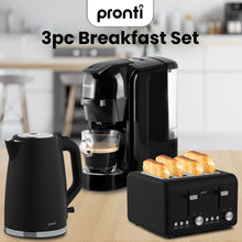 Pronti Silver Noir Breakfast Set HomeMaid 3-in-1 Coffee Machine + 1.7L Kettle + 4-Slice Toaster