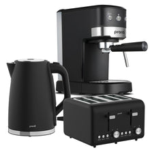 Pronti Silver Noir Breakfast Set Espresso Machine 20 Bar + 1.7L Kettle + 4-Slice Toaster
