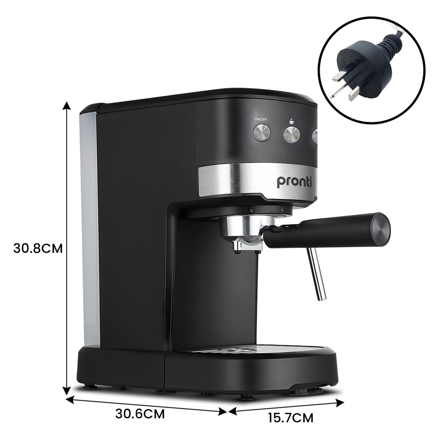 Pronti Silver Noir Breakfast Set Espresso Machine 20 Bar + 1.7L Kettle + 4-Slice Toaster