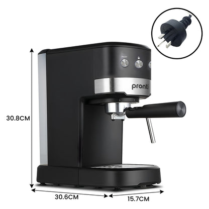 Pronti Silver Noir Breakfast Set Espresso Machine 20 Bar + 1.7L Kettle + 4-Slice Toaster