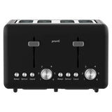 Pronti Silver Noir 4-Slice Toaster Dual Controls 6 Browning Levels Wide Slots 1560W
