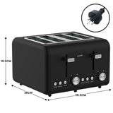 Pronti Silver Noir 4-Slice Toaster Dual Controls 6 Browning Levels Wide Slots 1560W
