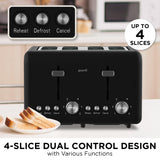 Pronti Silver Noir 4-Slice Toaster Dual Controls 6 Browning Levels Wide Slots 1560W