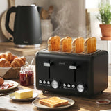Pronti Silver Noir 4-Slice Toaster Dual Controls 6 Browning Levels Wide Slots 1560W