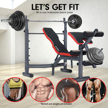 Multi-functional home gym bench press with adjustable settings for full-body workouts, barbell not included