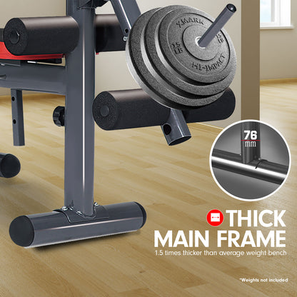 Heavy-duty weight bench with thick 76mm main frame, ideal for home gym workouts