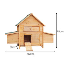 Large wooden chicken coop with ramp, 162cm wide, ideal for backyard poultry housing