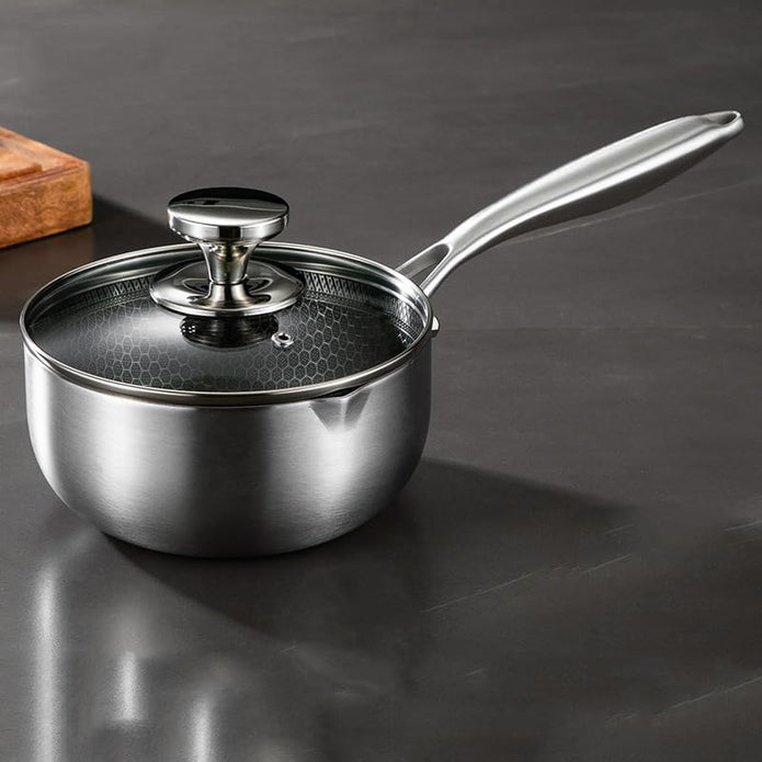 316L Stainless Steel Saucepan 18cm with Honeycomb Nonstick and Glass Lid