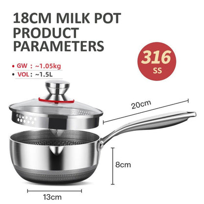 316L Stainless Steel Saucepan 18cm with Honeycomb Nonstick and Glass Lid