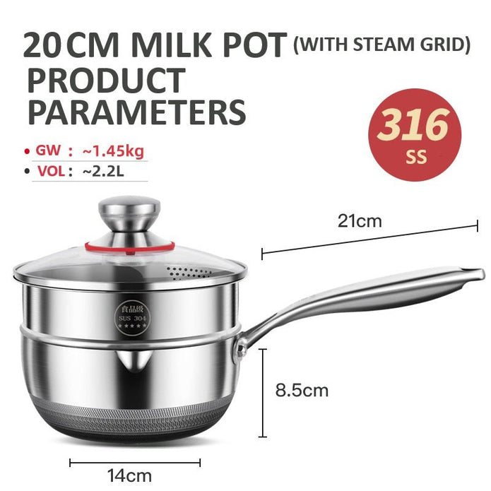 316L Stainless Steel Saucepan 20cm with Honeycomb Nonstick and Glass Lid