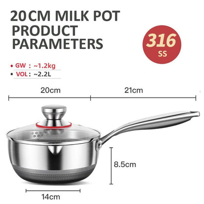 316L Stainless Steel Saucepan 20cm with Honeycomb Nonstick and Glass Lid