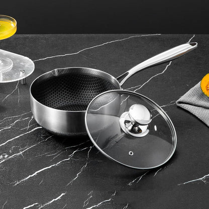 316L Stainless Steel Saucepan 24cm with Honeycomb Nonstick and Glass Lid
