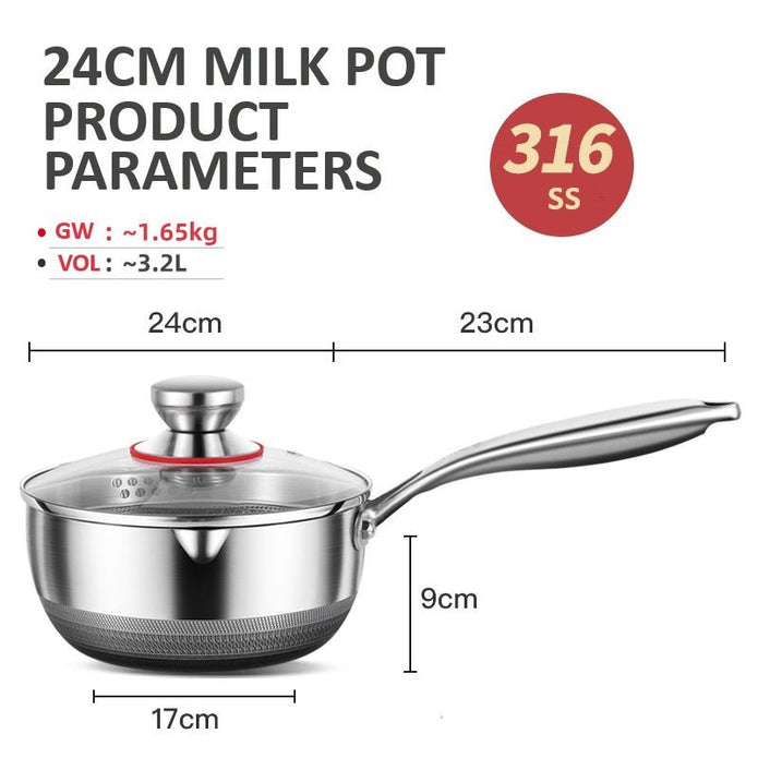 316L Stainless Steel Saucepan 24cm with Honeycomb Nonstick and Glass Lid