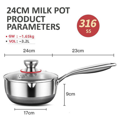 316L Stainless Steel Saucepan 24cm with Honeycomb Nonstick and Glass Lid