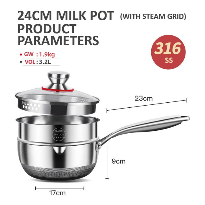 316L Stainless Steel Saucepan 24cm with Honeycomb Nonstick and Glass Lid