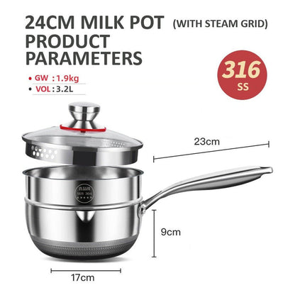 316L Stainless Steel Saucepan 24cm with Honeycomb Nonstick and Glass Lid
