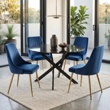 Marble Effect Dining Table and Chair Set 110cm with 4 Velvet Chairs