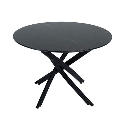 Marble Effect Dining Table and Chair Set 110cm with 4 Velvet Chairs
