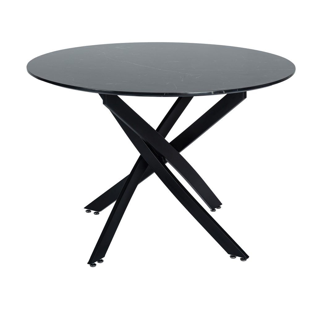 Marble Effect Dining Table and Chair Set 110cm with 4 Velvet Chairs