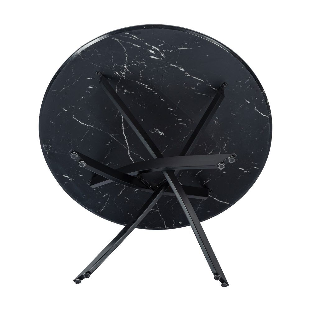Marble Effect Dining Table and Chair Set 110cm with 4 Velvet Chairs