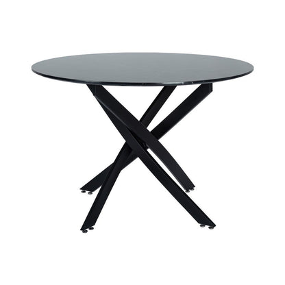 Marble Effect Dining Table and Chair Set 110cm with 4 Green Velvet Chairs