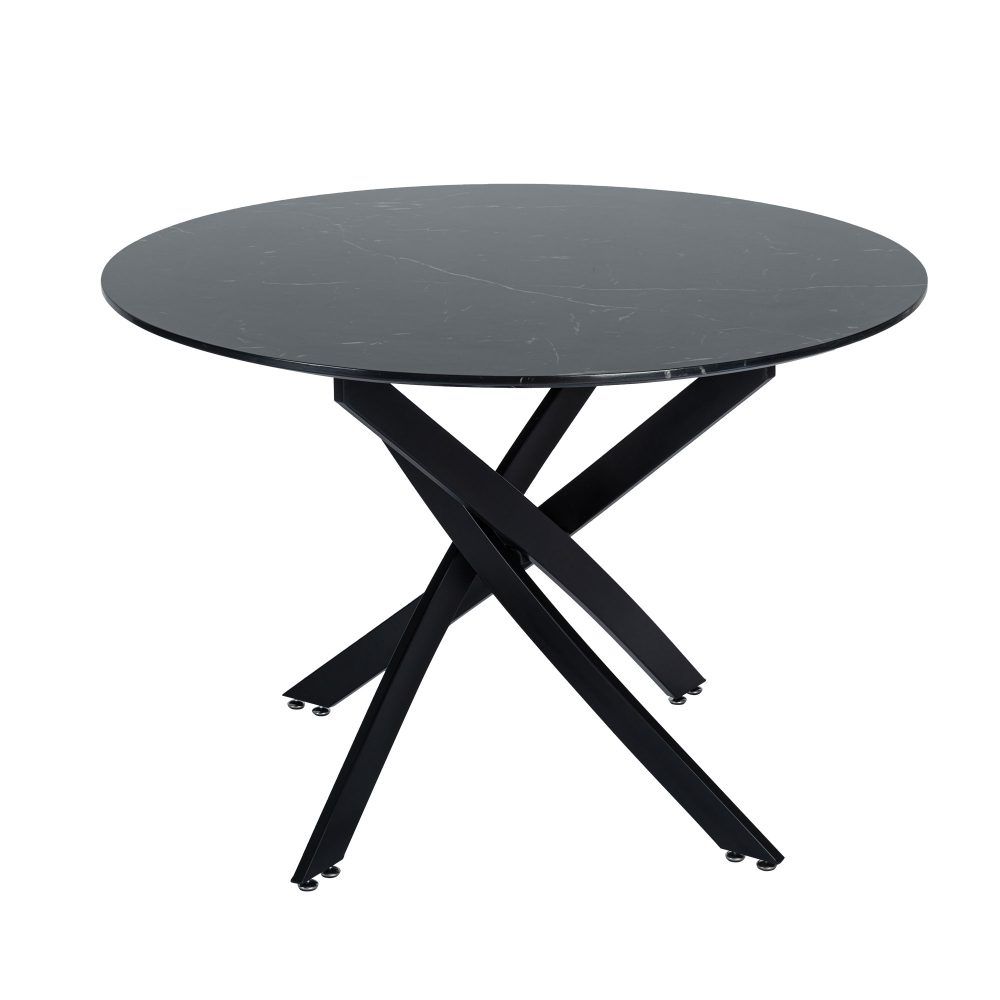 Marble Effect Dining Table and Chair Set 110cm with 4 Green Velvet Chairs