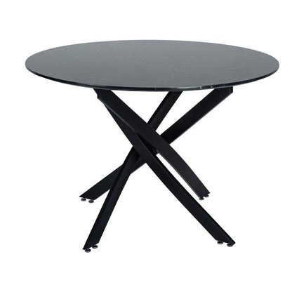 Marble Effect Dining Table and Chair Set 110cm with 4 Green Velvet Chairs