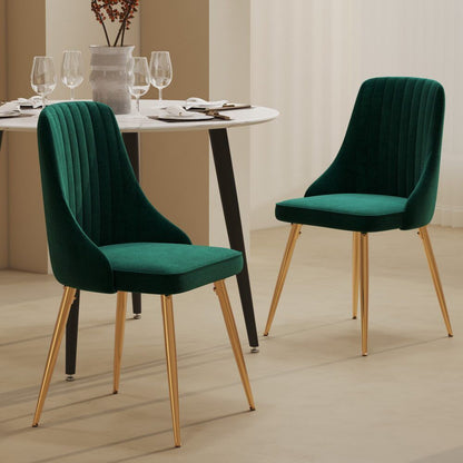 Marble Effect Dining Table and Chair Set 110cm with 4 Green Velvet Chairs