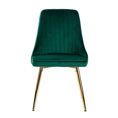 Marble Effect Dining Table and Chair Set 110cm with 4 Green Velvet Chairs